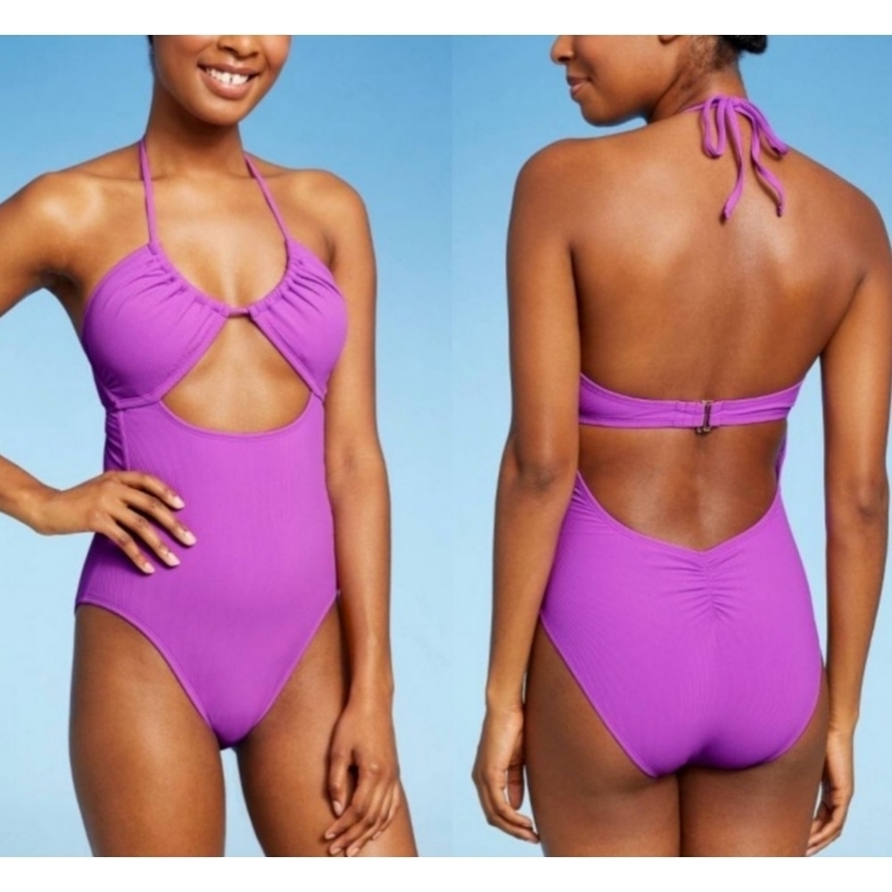Xhilaration Ribbed Tunneled U neck one piece swimsuit Purple Size XS